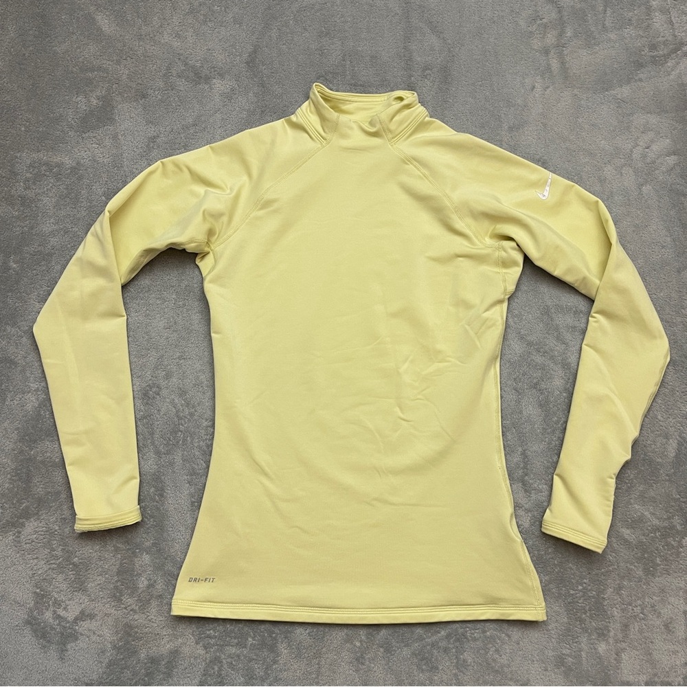 Nike pro Hyper warm Long Sleeve Compression Shirt Womens Mock Neck Yellow Medium